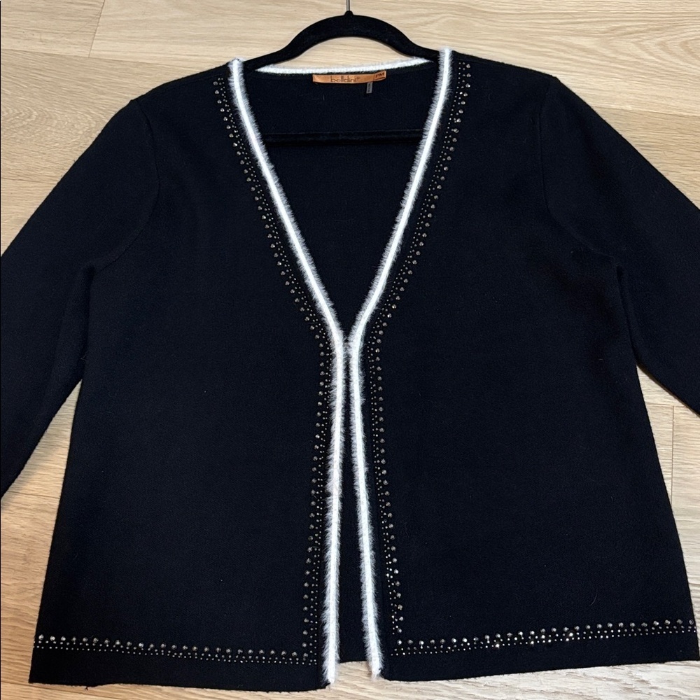 BELLDINI (MP) Knit Cardigan Rhinestones Eyelash Trim Black - Medium Petite - Picture 7 of 13